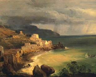 ジャチント・ギガンテ（1806-1876）作、アマルフィ海岸とナポリ湾の嵐、イタリア