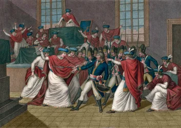 ブリュメール18日のクーデター（1799年11月9日）。ナポレオン・ボナパルト（1769-1821年）は総裁政府を打倒し、第一統領となった - ブリュメールのクーデター、共和暦VIII年 - 共和暦VIII年ブリュメール19日（1799年11月10日）、ボナパルトは五百人会を解散した