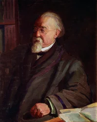 イタリアの犯罪学者・人類学者チェーザレ・ロンブローゾ（1835-1909）の肖像 絵画：ジャコモ・グロッソ（1860-1938）デビュー20世紀 トリノ犯罪学博物館 - イタリアの人類学者チェーザレ・ロンブローゾ（1835-1909）の肖像を描いた作品。