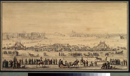 サンクトペテルブルクのネヴァ川を滑るシェイクス・エスケープ、1800年頃（紙に水彩画）