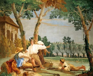 Camponeses em Repouso, de Giandomenico Tiepolo (1727-1804), afresco, Sala de Cenas Rústicas na Foresteria (Pousada), Villa Valmarana 