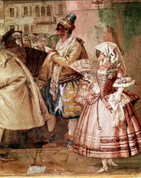 ヴェネツィアの仮面 ジャンドメニコ・ティエポロ（1727-1804）によるフレスコ画の詳細 18世紀 ヴィチェンツァ、ヴィラ・ヴァルマラナ