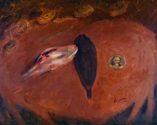 靴底とコインのある静物画
