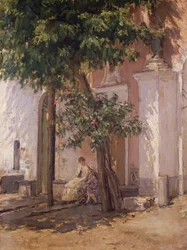 ジョアッキーノ・トーマ（1836-1893）の「ヴィラ・ガルゾーニ」（絵画）。