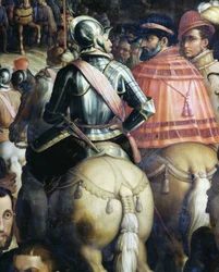 イタリア、シエナでの戦後の勝利。詳細。ジョルジョ・ヴァザーリとそのアトリエ（1511-1574）による絵画
