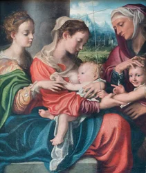 幼子と幼い聖ヨハネ、マグダラの聖マリアとエリザベトに食事を与える聖母 1530年頃 油彩・カンヴァス