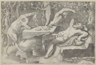 Silenus, een sater en een geit スラペンデ シレヌス