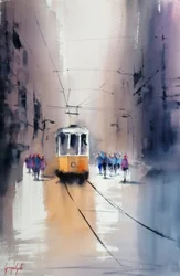 市内の路面電車の風景