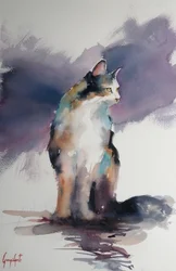 表情豊かな水彩画の猫