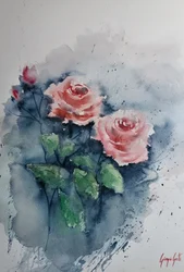 ピンクの水彩バラ