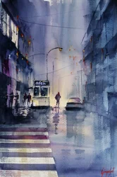 雨の降る街の夜