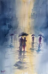 雨の街の傘