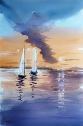 穏やかな夕暮れのセーリング