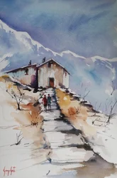 山小屋へと続く雪道