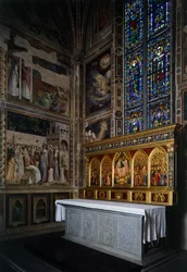 バロンチェリ礼拝堂、祭壇上のバロンチェリのポリプティック、1328年頃、ジョット（1267-1337）作、パネルにテンペラと金彩、フィレンツェ、サンタ・クローチェ聖堂。イタリア