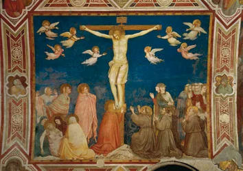 イタリア、ウンブリア州、アッシジ、サン・フランチェスコ・ダッシジ聖堂、ジョットのフレスコ画（約1267～1337年）、十字架像