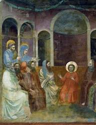 医者に囲まれて神殿にいるイエス（ジョット作『キリストの生涯と受難』より詳細