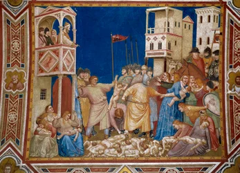 ジョット・ディ・ボンドーネ(1267-1337)のフレスコ画「罪なき者たちの大虐殺