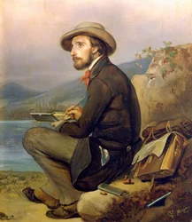 ジュゼッペ・マッツァ（1817-1884）による画家（おそらくジョヴァンニ・カルノヴァリ）の肖像、パネルに油彩、28x23 cm