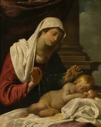 眠っている子供とマドンナ、c.1618-69（キャンバスに油彩）