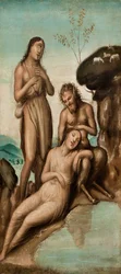 1500年以降にガラテアとアシスを発見したポリュペーモス（キャンバスに油彩）