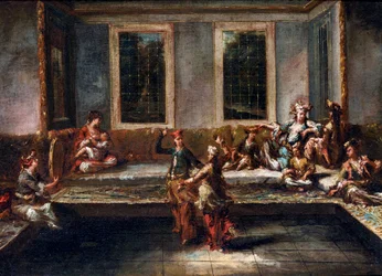 ハーレム・パー・グアルディで踊るカップル、ジョヴァンニ・アントニオ (1699-1760)。 キャンバスに油彩、サイズ : 44x61,5
