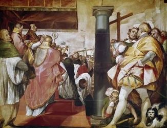 Quadroni de San Carlo: episode of the life of Saint Charles Borromee (1538-1584): erection of the cross in Milan (聖シャルルのQuadroni: life and miracles of St Charles Borromeo: erection of the cross in Milan) Cerano (Giovan Battista Crespi)の絵画 (156)