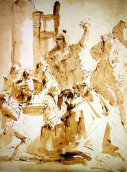 マギの崇拝」（紙にペン、茶インク、ウォッシュ）