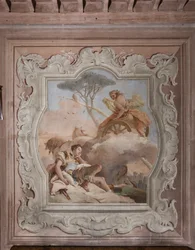 Palazzina (小さな建物): 4 番目の部屋または Torquato Tasso の眺め、「Jerusalem Delivered」のエピソードを表すフリースコ画: 「魔女 Armida は眠っている Rinaldo を見て、彼に恋をする」