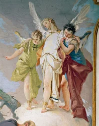 アブラハムと天使たち」ジョヴァンニ・バッティスタ・ティエポロ（1696-1770）作、フレスコ画、詳細、総主教宮殿、ゲストホール、ウディネ