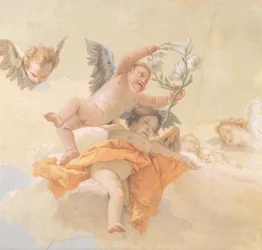 天使の栄光」ジョヴァンニ・バッティスタ・ティエポロ（1696-1770）作、フレスコ画、詳細、ウディネの純潔のオラトリオ