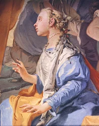 偶像を隠すレイチェル、ジャンバッティスタ・ティエポロ（1696-1770）作、ウディネの大司教館のフレスコ画