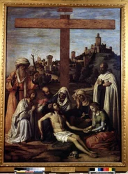 「寄託」 十字架に「印里」の文字。 Giovanni Battista Cima da Conegliano (1459-1517 年頃) による絵画 16 世紀 Dim. 199x148 cm プーシキン美術館、モスクワ