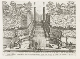Cascade in de tuinen van de Villa Aldobrandini te Frascati Frascati の Villa Aldobrandina di Belvedere の劇場の上の滝 (...) (オブジェクトのタイトル) フラスカーティのヴィラの噴水 (シリーズ タイトル) フォンテイネン・ヴァン・フラスカーティ（シリーズタイトル）
