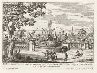 Fontein in de tuinen van de Villa Aldobrandini te Frascati フラスカーティのベルヴェデーレの噴水、ここの前の床の上に建てられた (...) (オブジェクトのタイトル) フラスカーティのヴィラの噴水 (シリーズ タイトル) フォンテイネン・ヴァン・フラスカーティ（シリーズタイトル）