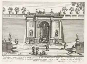 Fontein in de tuinen van de Villa Aldobrandini te Frascati 糸杉通りの上の噴水と立面図 (...) (オブジェクトのタイトル) フラスカーティのヴィラの噴水 (シリーズ タイトル) フォンテイネン・ヴァン・フラスカーティ（シリーズタイトル）