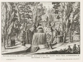 Fontein in de tuinen van de Villa Aldobrandini te Frascati 劇場の滝の上層階にある素朴な噴水 (...) (オブジェクトのタイトル) フラスカーティのヴィラの噴水 (シリーズ タイトル) フォンテイネン・ヴァン・フラスカーティ（シリーズタイトル）
