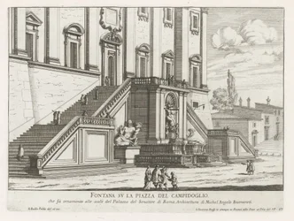 ローマの国会議事堂のパラッツォ セナトリオ前の噴水 Fontana su la Piazza del Campidoglio (オブジェクトのタイトル) Fontane di Roma (シリーズタイトル) ローマの噴水 (シリーズタイトル)
