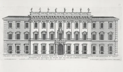 マッテオディカステッロ、カルロマデルノ（1556-1629）、ジョヴァンニベルニーニ（1598-1680）によって設計されたローマのキジ宮殿の正面の眺め