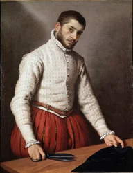 男性または「仕立て屋」の肖像 絵画 ジョヴァンバッティスタ・モローニ（Giovanbattista, Giovanni Battista）（1529年頃～1578年） 1570年 Dim.99,5x77 cm ロンドン、ナショナル・ギャラリー