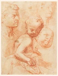 男性、女性、子供の頭、座っている子供の研究