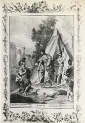 『解放されたエルサレム』第3歌、トルクァート・タッソ（1544-1595）の詩のためのジョヴァンニ・バッティスタ・ピアッツェッタ（1683-1754）による挿絵、1745年にイタリアのヴェネツィアで刊行された版