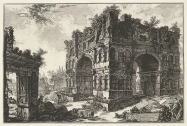Boog van Janus en de Boog van de geldwisselaars te Rome ヤヌスの Volgarm.te として知られる寺院 (オブジェクトのタイトル) Gezichten op Rome (シリーズタイトル) Giambattista Piranesi の建築家 Ve(nez)iano によって描かれ彫刻されたローマの景色 (シリーズ タイトル)