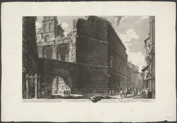 フォーラム ヴァン アウグストゥス テ ローマ ネルヴァのフォーラムの遺跡の眺め (オブジェクトのタイトル) Gezichten op Rome (シリーズタイトル) Giambattista Piranesi の建築家 Ve(nez)iano によって描かれ彫刻されたローマの景色 (シリーズ タイトル)