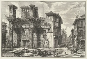 フォーラム ヴァン ネルヴァ テ ローマ ネルヴァのフォーラムの遺跡の眺め (オブジェクトのタイトル) Gezichten op Rome (シリーズタイトル) Giambattista Piranesi の建築家 Ve(nez)iano によって描かれ彫刻されたローマの景色 (シリーズ タイトル)