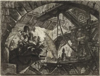 ピラネージ、ジョヴァンニ・バティスタ（1720-1778）の「架空の監獄」シリーズより。銅版画、1761年頃、個人蔵