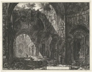 ヴィラ アドリアーナ テ チボリにある神々 カノープスの内部 ヴィラ アドリアーナのカノープス神殿の内部 (オブジェクトのタイトル) Gezichten op Rome (シリーズタイトル) Giambattista Piranesi の建築家 Ve(ne) によって描かれ彫刻されたローマの景色