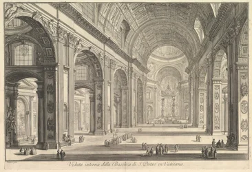 Vedute di Roma Roman Viewsからのバチカンのサンピエトロ大聖堂の内部ビュー1748年。