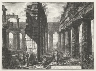 パエストゥムのネプチューン神殿 パエストゥムに残っている 3 つの大きな建物の遺跡の異なるビュー (シリーズ タイトル) Différentes vues de quelques restes de trois grands édifices qui subsistent encore dans l