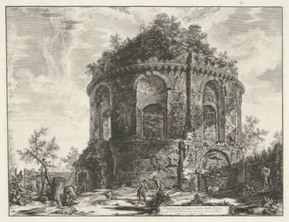 Temple of Cough bij Tivoli ティブルティーナ街道沿いの della Tosse と呼ばれる寺院の眺め、Tivoli から 1 マイル (オブジェクトのタイトル) Gezichten op Rome (シリーズタイトル) Giambattista Piranesi の建築家 Ve(nez)iano (深刻な